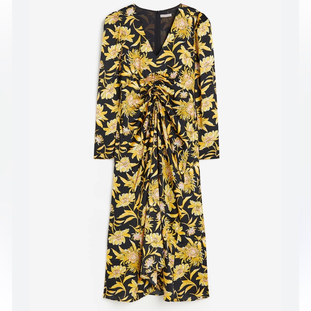 H&M | gold and black floral dress